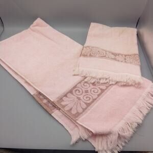 Vintage Cannon Monticello Pink Sculpted Bath And Hand Towel Lot 2 MCM